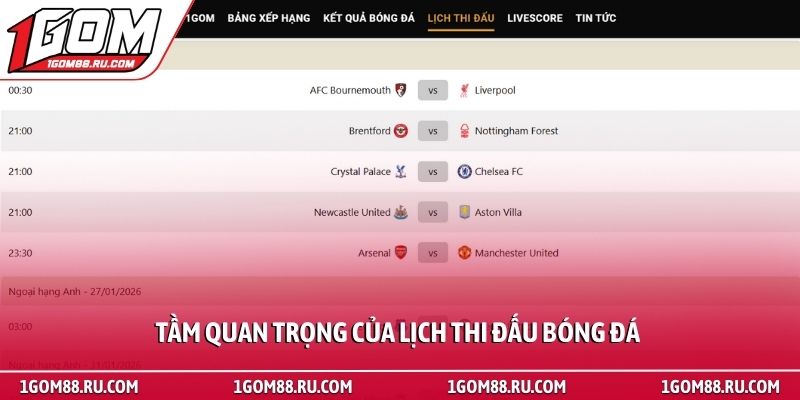 Lịch thi đấu 1 Tầm quan trọng của lịch thi đấu bóng đá